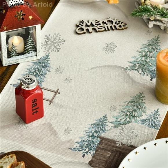 Table Runner |  Snow Blue  |  Snowman Christmas Table Runner, 13 x 72 Inches - Picture 2 of 4